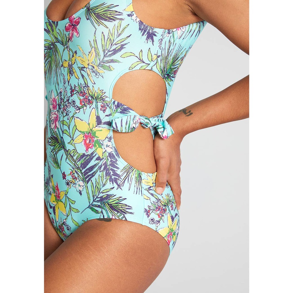 ModCloth One Piece Swimsuit Large Stevie Mint Floral Cutout Tropical - Picture 7 of 11